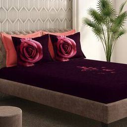 210 TC Floral Print Super King Size Bedsheet with 4 Pillow Covers-image-18