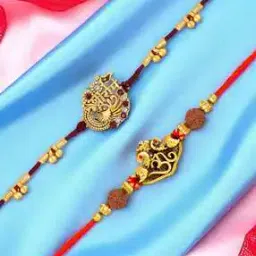 mahi Men Pack Of 2 Gold-Plated Stone-Beaded Tie-Up Rakhi-picture-17