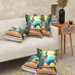 Pack of 3 Peacock Jute Digital Print Cushion Cover-image-53