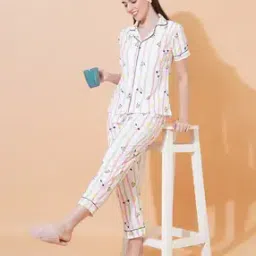fyre rose Women Printed Shirt & Pyjamas Nightwear Set-picture-45