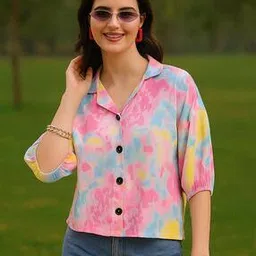 leia Women Printed Regular Fit Shirt with Cuban Collar-picture-22