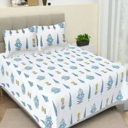 jaipur fabric 153 GSM Block Print King Size Bedsheet with 2 Pillow Covers-picture-3
