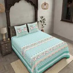 jaipur fabric 153 GSM Block Print King Size Bedsheet with 2 Pillow Covers-picture-42