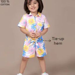 hopscotch Girls Floral Print Shirt & Shorts Set-picture-1