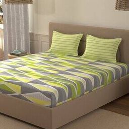 140 TC Geometric Print Double Bedsheet with Pillow Covers-image-12