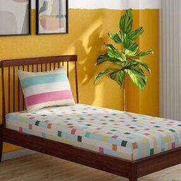 152 TC Multicolour Single Bedsheet with Pillow Cover-image-39