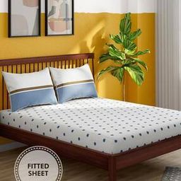 portico 152 TC White & Blue King Size Fitted Sheet with 2 Pillow Covers-picture-13