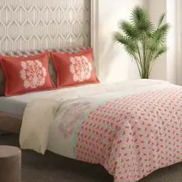 164-TC Floral Print King-Size Bedcover with 2 Pillow Covers-image-81