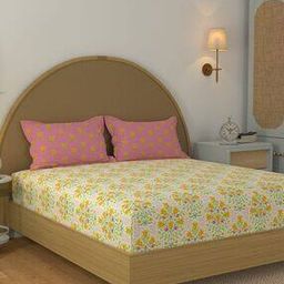 120 TC Floral Print Double Bedsheet with Pillow Covers-80