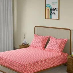 128 TC Floral Print Super King-Size Bedsheet with Pillow Covers-image-33
