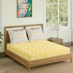 140 TC Floral Print Double-Size Bedsheet with Pillow Covers-21