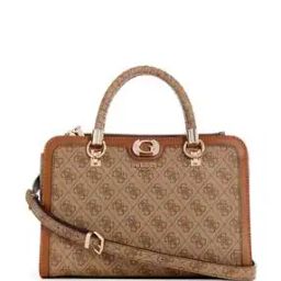 Women Latte Logo Brown Printed Orlina Logo Society Satchel Bag-image-9