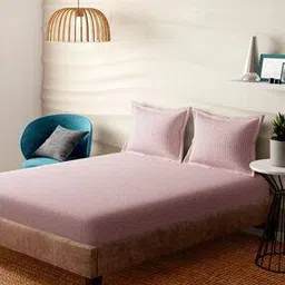 152 TC Striped King-Size Fitted Bedsheet with 2 Pillow Covers-image-34
