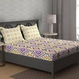120 TC Geometric Print Super King-Size Bedsheet with Pillow Covers-image-78