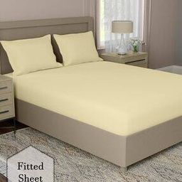 Double Size Cotton 144 TC Fitted Sheet with 2 Pillow Covers-50
