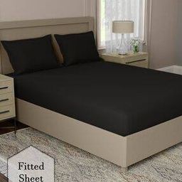 Double Size Cotton 500 TC Fitted Sheet with 2 Pillow Covers-image-3