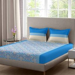 210 TC Printed Satin Bedsheet with 2 Pillow Covers & Towel Combo Set-picture-1
