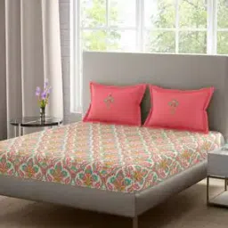 Floral Print King Size Cotton Bedsheet with Pillow Covers-image-16