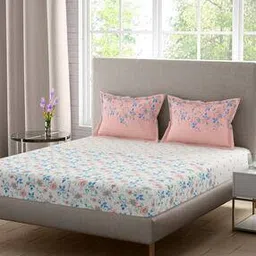 144 TC Multi Color Super King Size Cotton Bedsheet with 2 Pillow Covers-image-42