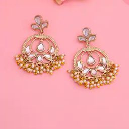 estele Traditional Yellow Pearl Long Chandbali Earrings-picture-0