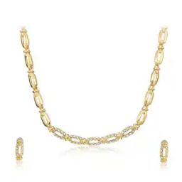 Gold-Plated Crystal-Studded Necklace with Stud Earrings-image-4
