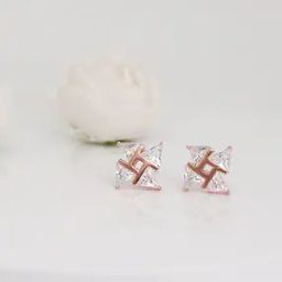 925 Sterling Silver Rose Gold Stud Earrings-image-3