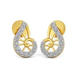 Yellow Gold Diamond Studded Stud Earrings-image-52
