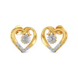 Yellow Gold Diamond Studded Stud Earrings-image-54