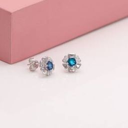 925 Silver Stone Embellished Floral Stud Earrings-image-4