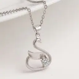 925 Silver Zircon Swan Pendant with Link Chain-image-31