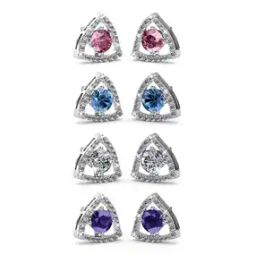 Crystals From Swarovski 4 Interchangeable Colours 18K White Gold Plated Earrings Set-image-5