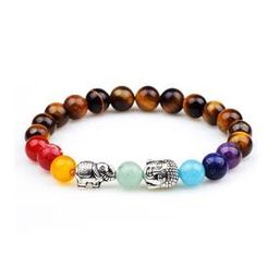 D'vine Collection Tiger's Eye Lucky Elephant 7 Chakra Healing Bracelet-image-68