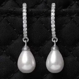 925 Sterling Silver Rhodium-Plated Stone-Studded Pearl Drop Earrings-image-37
