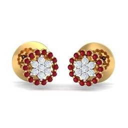Ruby Studded Yellow Gold Floral Stud Earrings-image-27