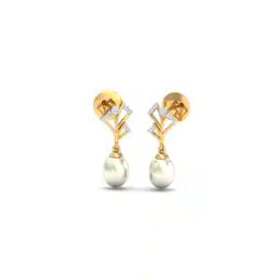 Yellow Gold Diamond Studded Pearl Drop Earrings-image-63