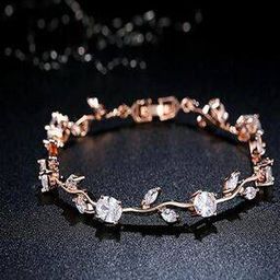 9960B Rose Gold-Plated Cubic Zirconia-Studded Bracelet-image-3