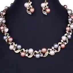 shining diva 11866S Gold-Plated Pearl Necklace & Earrings Set-picture-36