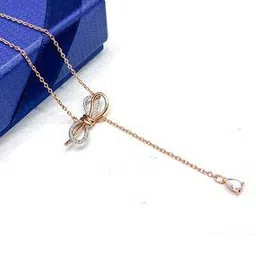 10633NP Gold-Plated Crystal-Studded Bow Short Necklace-image-57