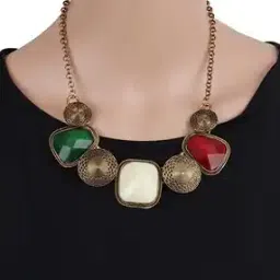 PI6605NP Gold-Plated Stone-Studded Choker Necklace-image-29