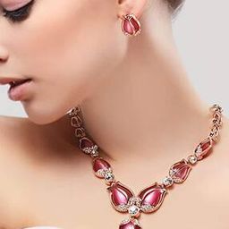 10103S Tulip Design Stone-Studded Necklace & Earrings Set-30