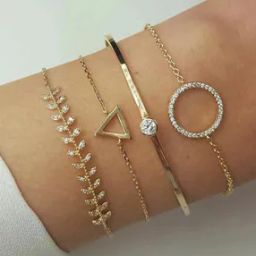 10712B Set of 4 Crystal Cubic Zirconia Bangle Charm Bracelet-image-4