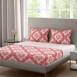 104 TC Floral Print Super King Bedsheet with Pillow Covers-image-95