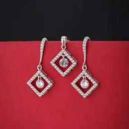 925 Sterling Silver Rhodium-Plated Pendant & Earrings  Set S123346E+P-image-63