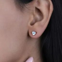 925 Sterling Silver Heart American Diamond Solitaire Stud Earrings-image-94