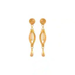 Yellow Gold Floral-Design Drop Earrings-image-32