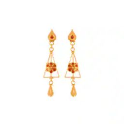 Yellow Gold Floral-Design Drop Earrings-image-35