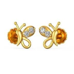 Yellow Gold Stone Stud Earrings-image-34