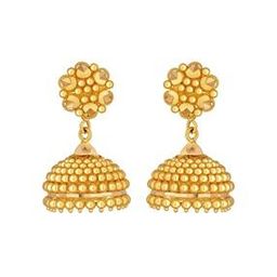 Yellow Gold Floral-Design Jhumka Earrings-image-37