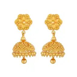 Yellow Gold Floral-Design Jhumka Earrings-image-39