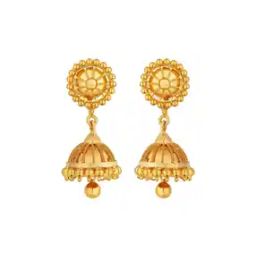 Yellow Gold Floral-Design Jhumka Earrings-image-37